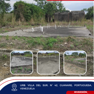 En Venta Terreno con Losa ubicado en Guanare, Urb. Villa del Sur, N° 42, Guanare, Portuguesa, Venezuela.