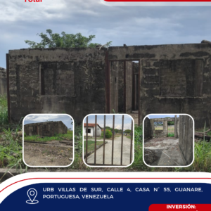 En Venta Casa en Obra Gris ubicada en Guanare, Urb Villas de Sur, Avenida 4 Casa N° 55, Guanare, Portuguesa, Venezuela